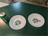 2 VTG Holly Milk Glass Plates