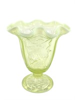 Exquisite Opalescent Vaseline Glass Vase w/Nudes