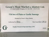 Green's Meat Market 5lb Box of Sausage