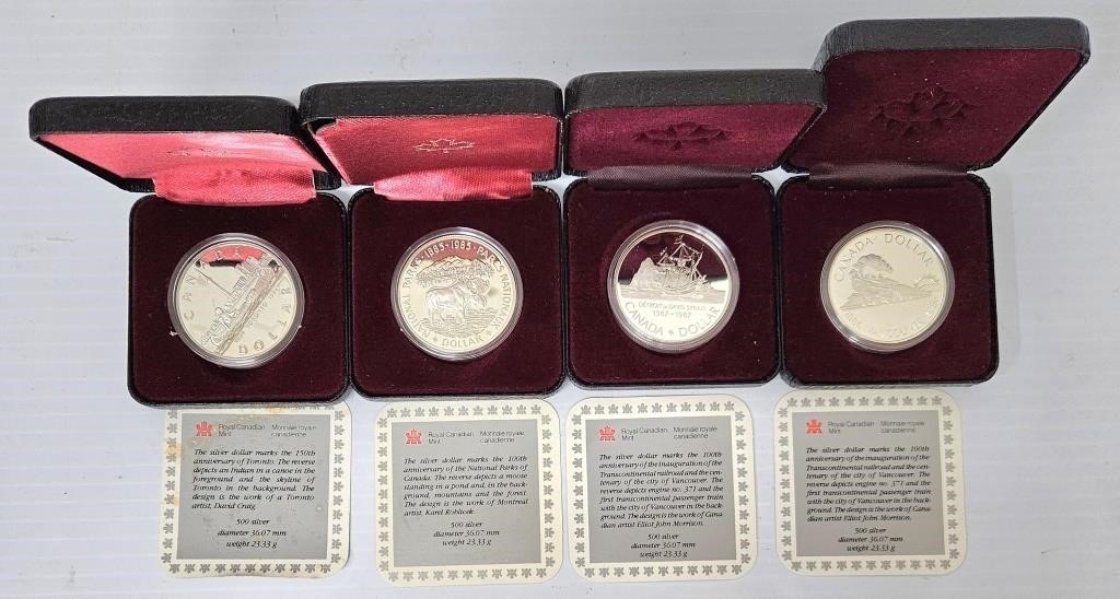 4 Canadian Silver Proof Dollars 50% Silver