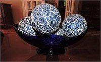 Cobalt Glass Bowl w/ Mosiac Globes