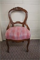 Carved balloon back upholstered hiprest chair,