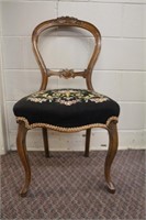 Vintage ornate carved needlepoint chair