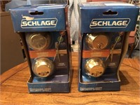 Pair of Schlage Brass Plated Deadbolts