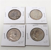 Group of 4 Silver Frankling Half Dollars
