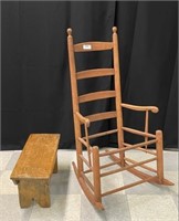 Primitive Ladderback Rocker and Pine Stool