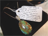 SILVER NAVAJO 8.16CT GRN TURQUOISE PEND. NECKLACE