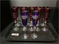 12 Italian Colored Crystal Champagne Glasses.