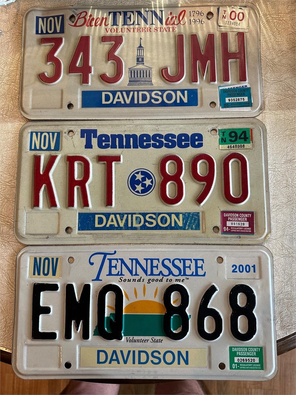 Three Metal Tennessee License Plates