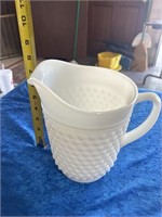 Vtg hobnail milk glass pitcher