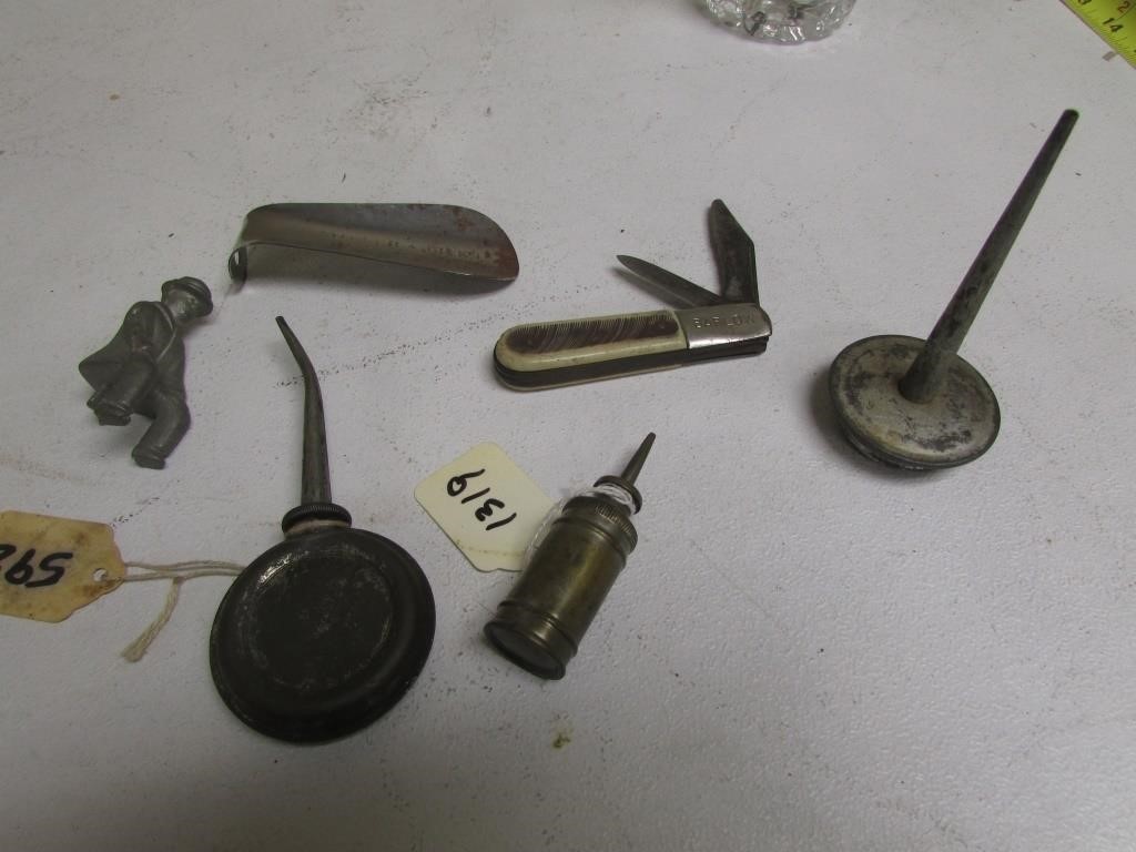 oil cans,pocketknife & items