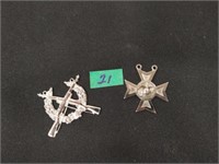 2 Sterling silver Military Badges & pins 22 grams