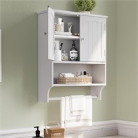 White Wall Mounted Cabinet with Towel Bar  2 Door