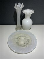 VTG White Opalescent Glass Ware Pieces