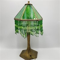 17" Green FarberGlass Venetian Fringed Table Lamp