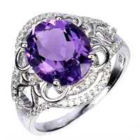 Natural Unheated Oval Purple Amethyst Ring