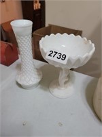 MILK GLASS CANDY DISH WITH VASE