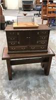 Wood bench, jewelry chest and cheeseboard