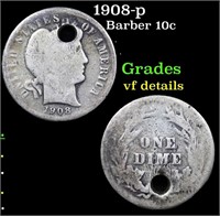 1908-p Barber Dime 10c Grades vf details