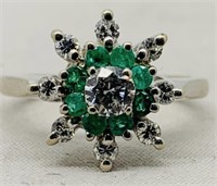 14KT WHITE GOLD .30CTS EMERALD & .41CTS DIA. RING