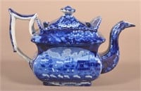 Historical Staffordshire Blue Transfer Teapot.