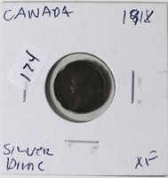 CANADA 1918 SILVER 5 CENT   XF