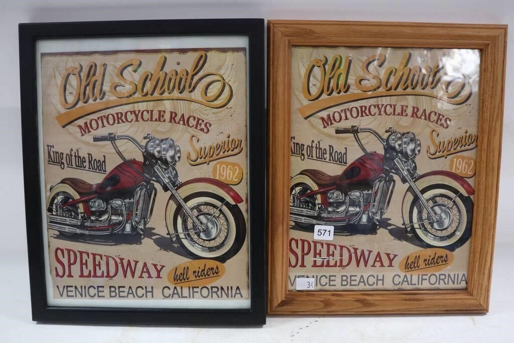 2 OLD SCHOOL 1962 MOTORCYCLE FRAMED POSTERS