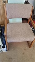 Wood Armed Side Chair Brown Stripe Fabric