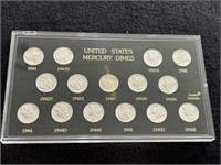 US Mercury Dime Set (World War II Years) UNC, 15