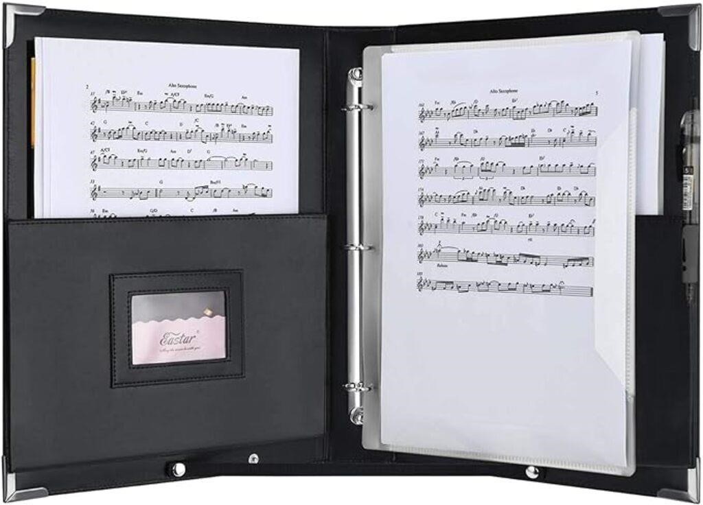 Eastar Leather Sheet Music Folder Black, 3 Rings