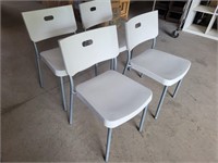 4 White Plastic - Grey Legged Chairs