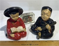 Mid Century Asian chalk-ware? 2 Figurines. Tiny