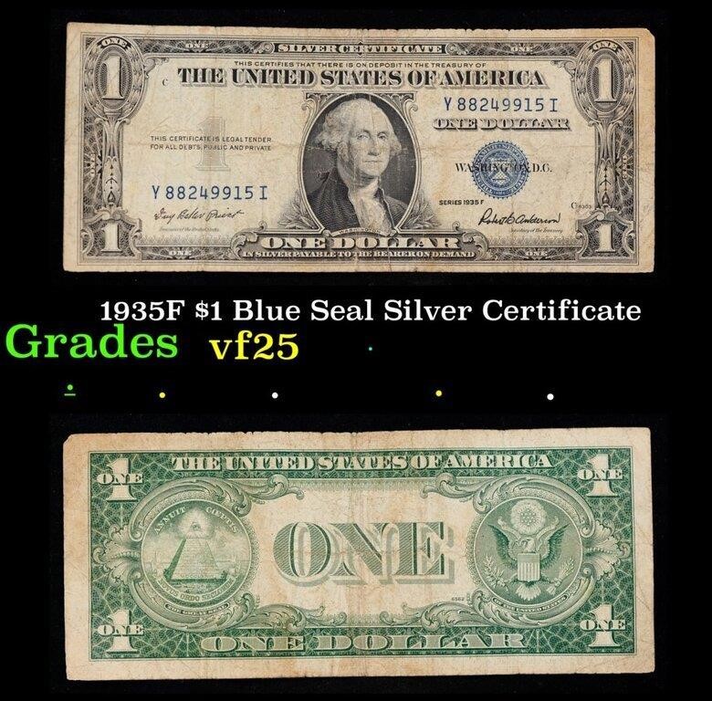 1935F $1 Blue Seal Silver Certificate Grades vf+