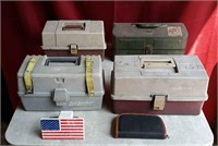 4 tackle boxes, assorted tackle, hitch cover