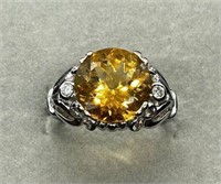 7.15ct Burmese Citrine & Diamonds 14kt Gold Ring