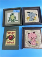 Lot Of 4 Needle Work Squares