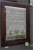 Framed Sampler Alphabet w/ woodland scene