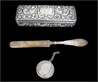 STERLING SILVER CASE, COIN AND MORE