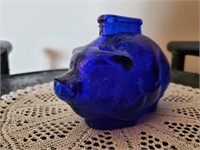 Cobalt glass piggy bank