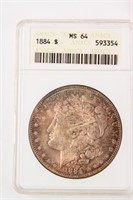 Coin 1884-P Morgan Silver Dollar ANACS MS64
