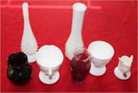 Lot of Misc Milk Glass and 2 Small Vases