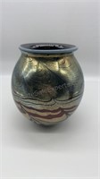 Gorgeous Metallic Vase Artist Signed 7”x7”