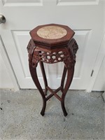 Chinese Carved Wood Stone End Table