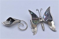 Sterling Silver & Abalone Butterfly Pin &