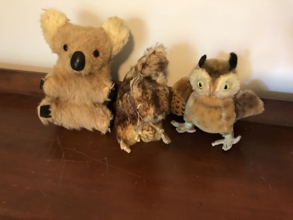 Stieff Owl, Squirel (as is) & a cute koala (not st
