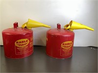 Pair of Eagle 5Gal Red Metal Gas Cans with Funnels