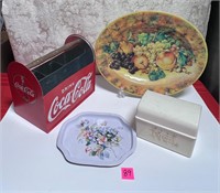 Vtg Tin Trays,Coca-Cola Utensil Caddy,Recipe Box