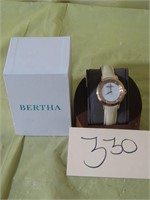 Bertha Cecelia Leather-Band Watch Cream