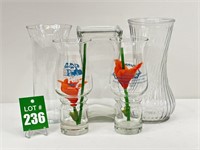 3 Vases & 2 Kapok Tree Inn Glassware