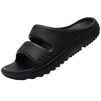 C328  Litfun Slide Sandals Women, Black -Thick Sol